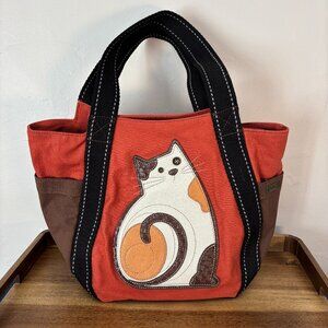 Chala "LaZzy Cat" Orange Brown Black Canvas Vegan Tote